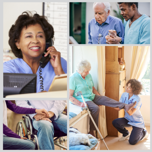 Collage of healthcare professionals assisting patients